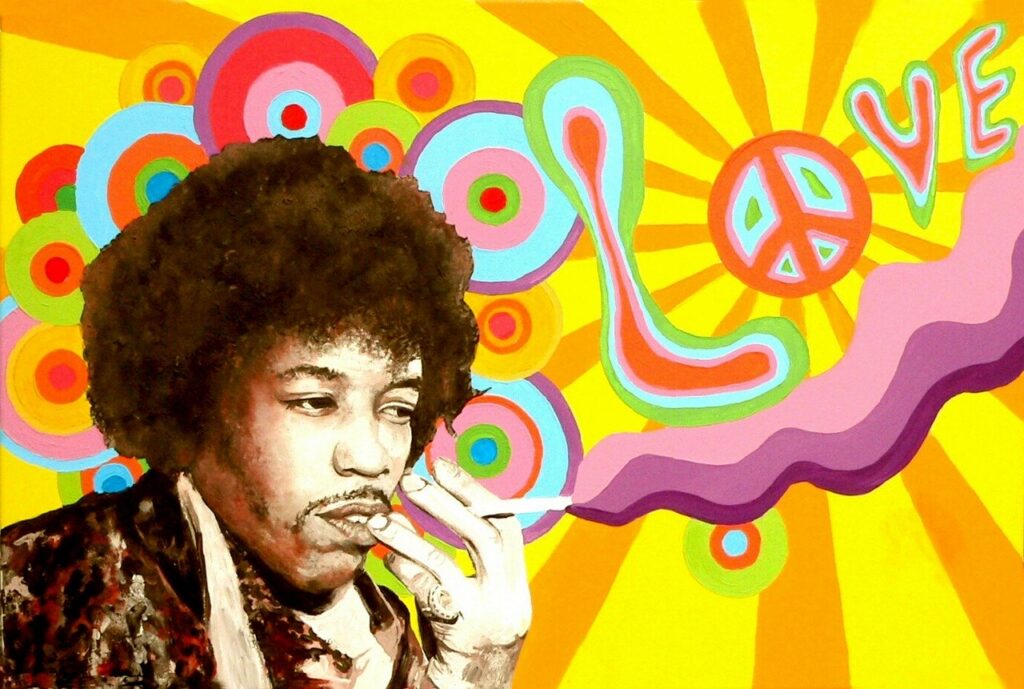 jimi hendrix, hippie, peace